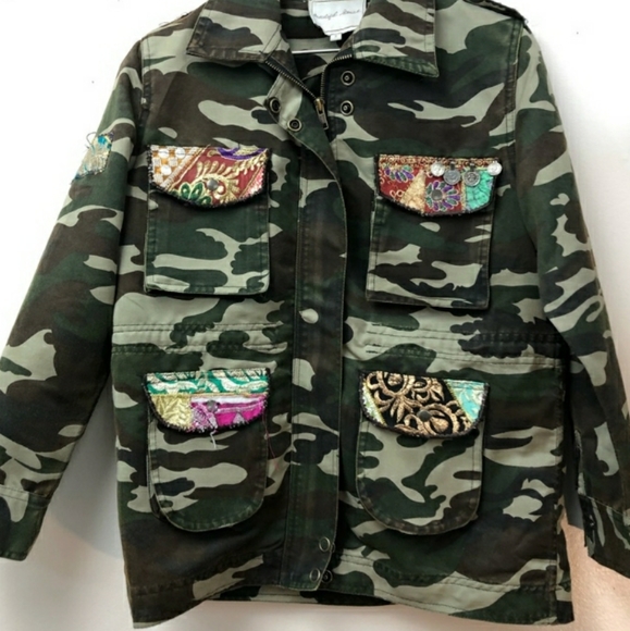 Embellished Camo Style Fashion Jacket Asian Inspired size S - Picture 10 of 11